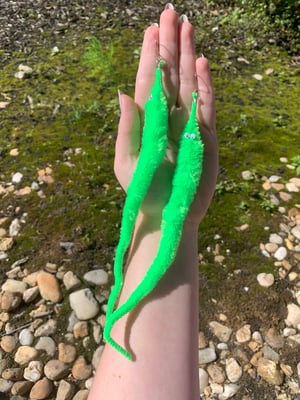 green worm earrings