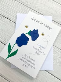 Image 2 of Handmade July Larkspur Birth Flower Card - Elegant Birthday Card for July Birthdays