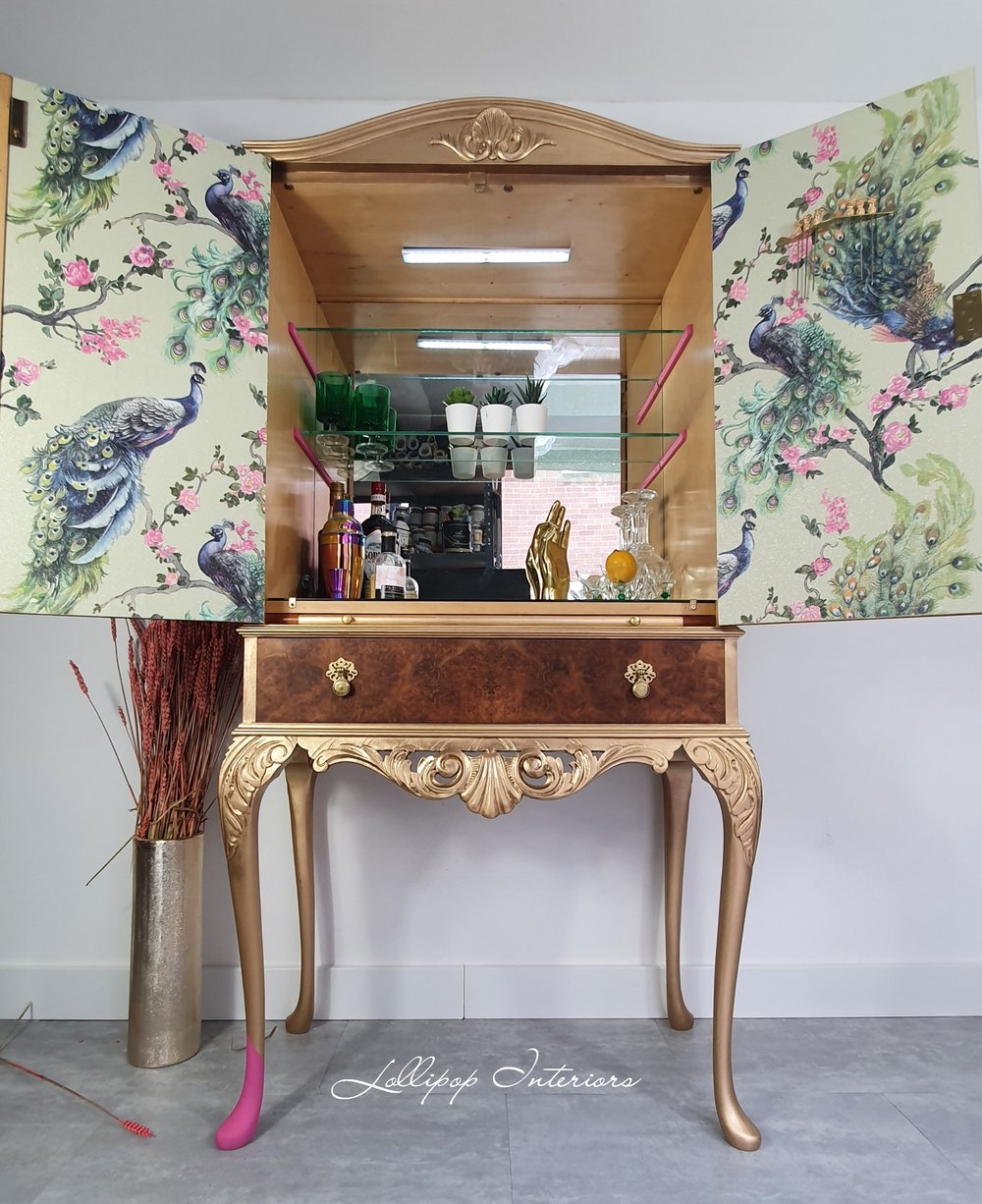 Image of Herkel cocktail cabinet part painted in gold 