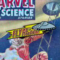 Image 1 of FLY ME TO THE MOON Flying Saucer/Sinatra Mash-Up 1.75" Soft Enamel Pin