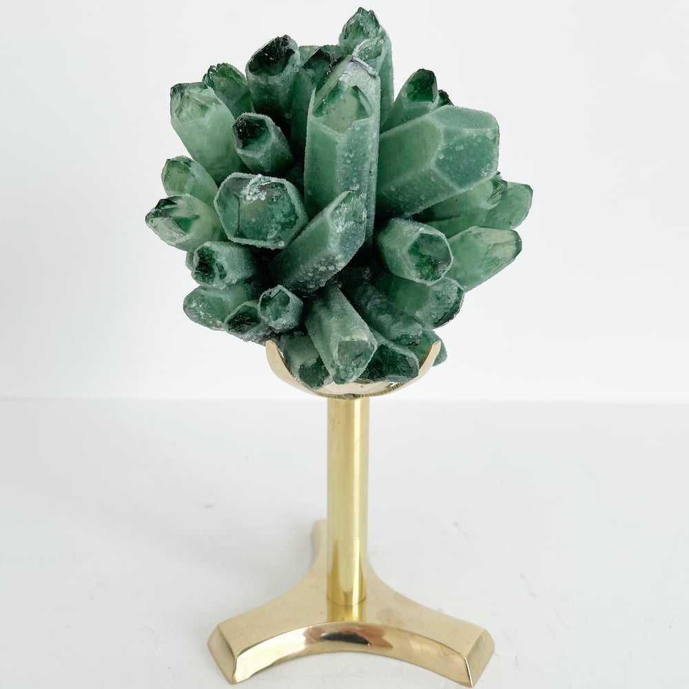 Image of Green Phantom Quartz Crystal Cluster no.42 + Brass Stand