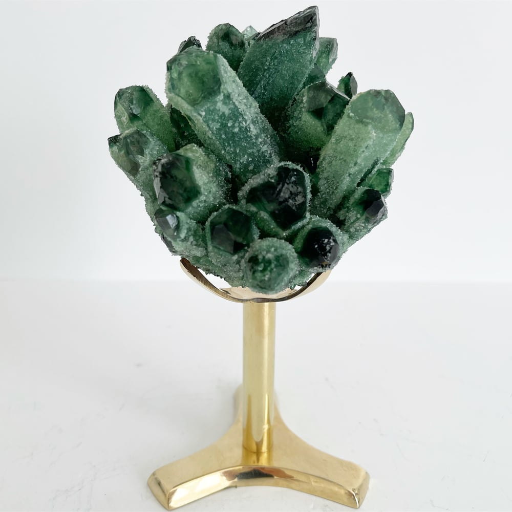 Image of Green Phantom Quartz Crystal Cluster no. 92 + Brass Stand