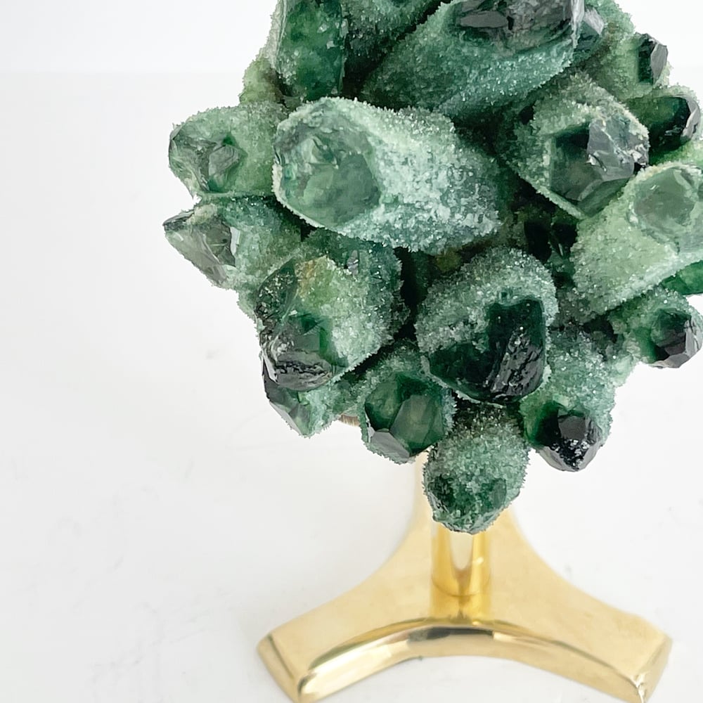 Image of Green Phantom Quartz Crystal Cluster no. 92 + Brass Stand