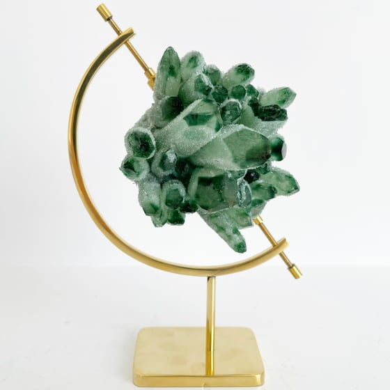 Image of Green Phantom Quartz no.96 + Brass Arc Stand