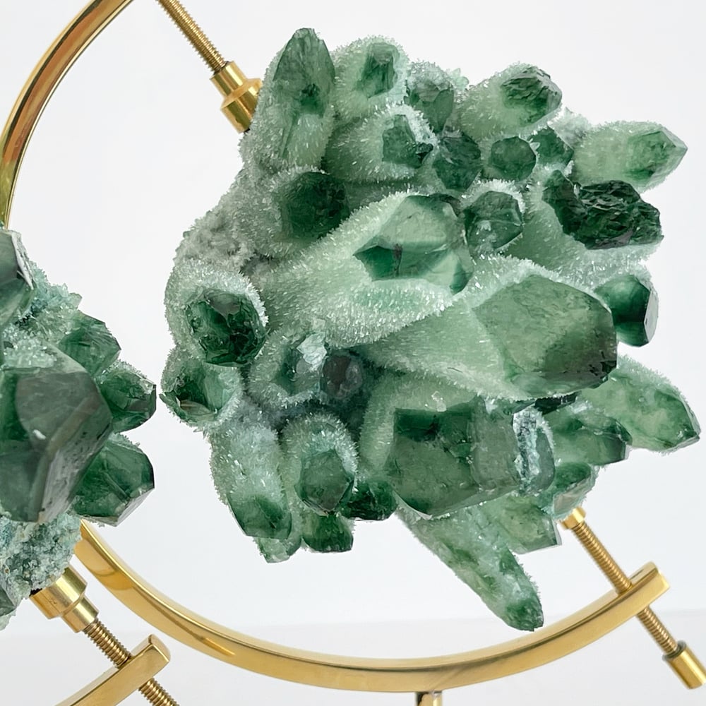 Image of Green Phantom Quartz no.96 + Brass Arc Stand