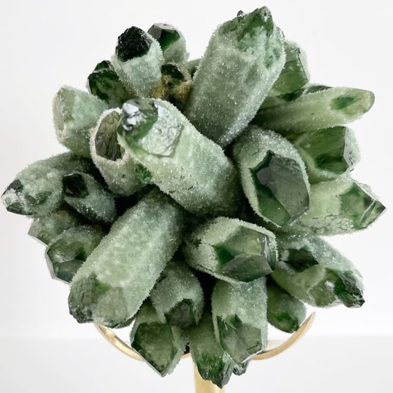 Image of Green Phantom Quartz Crystal Cluster no. 36 + Brass Stand