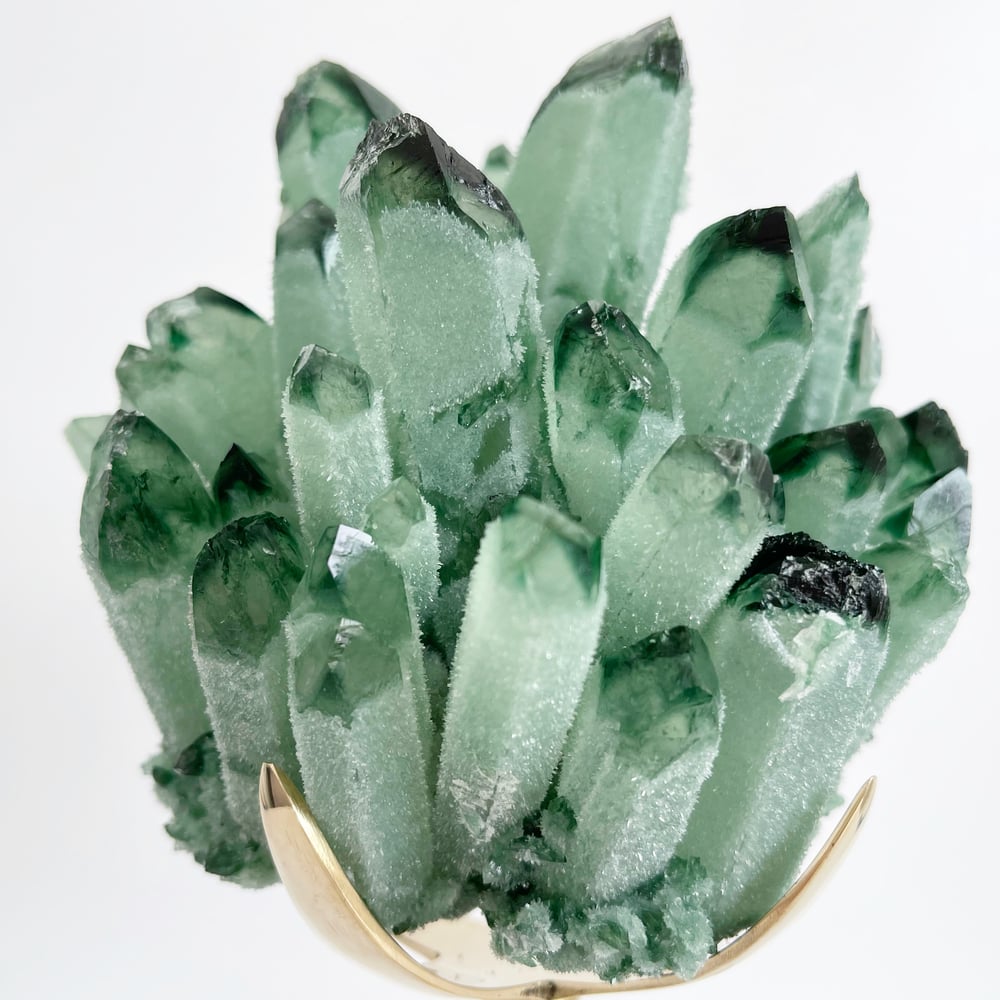 Image of Green Phantom Quartz Crystal Cluster no. 156 + Brass Stand