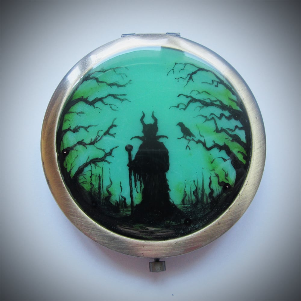 Hand Painted Resin Art Compact Handbag Mirror - Maleficent