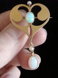 Image 2 of Art Nouveau 15ct yellow gold natural solid opal pendant and brooch