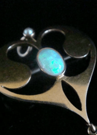 Image 4 of Art Nouveau 15ct yellow gold natural solid opal pendant and brooch
