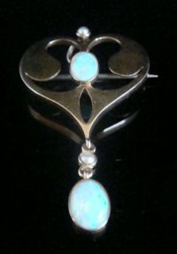 Image 1 of Art Nouveau 15ct yellow gold natural solid opal pendant and brooch