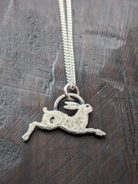 Image 2 of Tiny Leaping Hare hammered recycled silver pendant