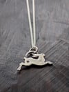 Tiny Leaping Hare hammered recycled silver pendant