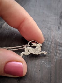 Image 4 of Tiny Leaping Hare hammered recycled silver pendant