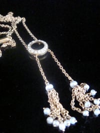 Image 2 of Original Edwardian 15ct yellow gold halo tassel seed pearl necklace chain with barrel clasp