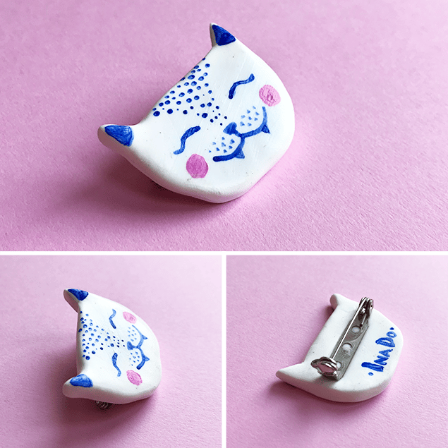 Set of 1 Pin: My Cat Sake Handmade Clay Pin