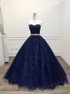 Navy Blue Tulle Beaded Sweetheart Party Dress, Ball Gown Formal Dress Prom Dress