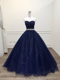 Image 1 of Navy Blue Tulle Beaded Sweetheart Party Dress, Ball Gown Formal Dress Prom Dress
