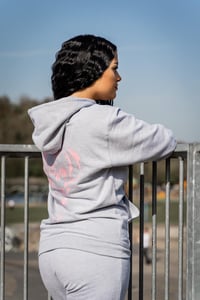 Image 2 of Grey & Baby Pink Skull Hoodie Tracksuit