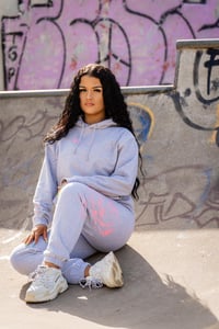 Image 1 of Grey & Baby Pink Skull Hoodie Tracksuit