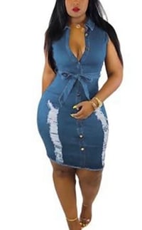 Image 1 of Ripped Hollow bodycon Dress