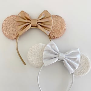 Image of Sequin Mouse Ears with Faux Leather Holographic Bow