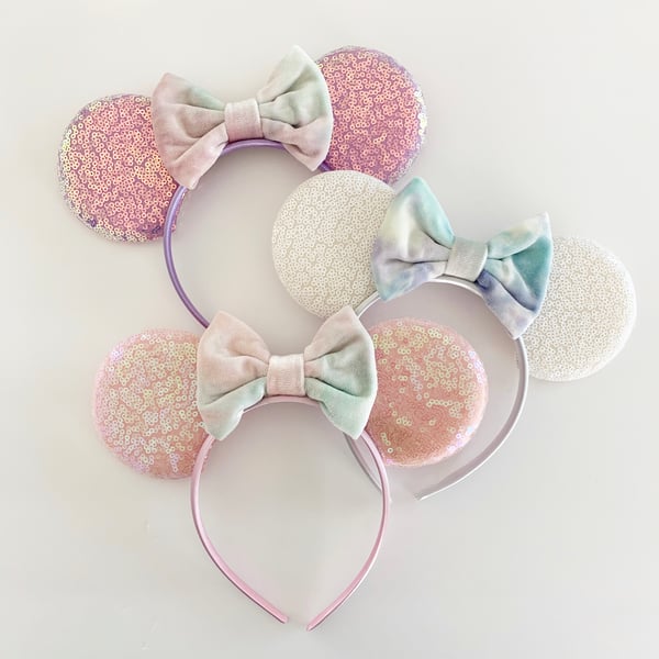 Image of Mouse Ears with Tie Dye Velvet Bows 