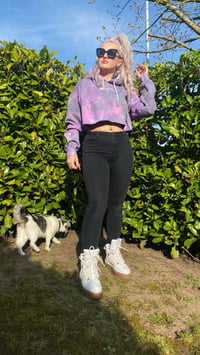 Image 1 of Purple Pink & Black Crop Hoodie