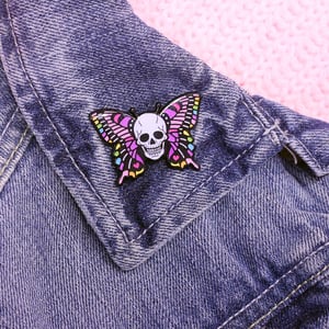 Image of Skull butterfly enamel pin - skeleton - creepy cute - pastel goth -  lapel pin badge