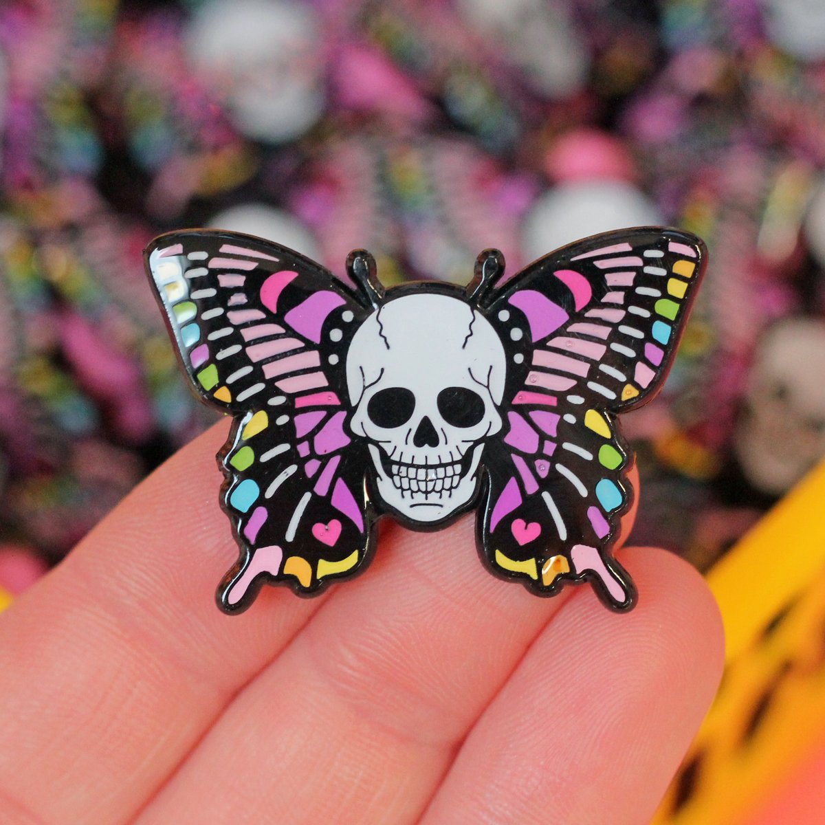 Image of Skull butterfly enamel pin - skeleton - creepy cute - pastel goth -  lapel pin badge