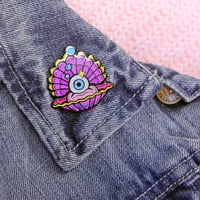 Image 5 of Eyeball clam enamel pin - shell pin - creepy cute - pastel goth - lapel pin badge