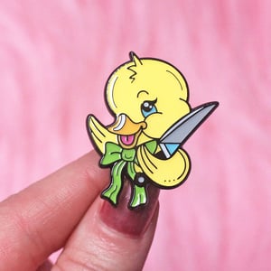 Image of Cute duck with knife enamel pin - ducky pin - creepy cute - pastel goth - lapel pin badge