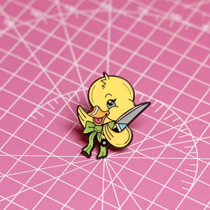Image of Cute duck with knife enamel pin - ducky pin - creepy cute - pastel goth - lapel pin badge