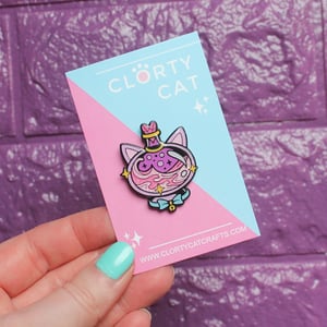 Image of Cat potion bottle enamel pin - witchy pin - creepy cute - pastel goth - lapel pin badge