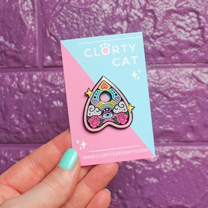 Image of Rainbow ouija planchette enamel pin - talking board - creepy cute - pastel goth - lapel pin badge