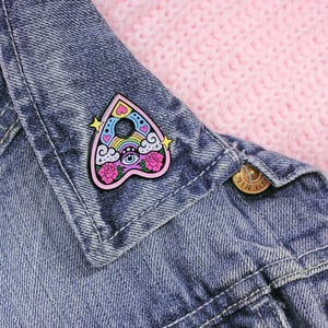 Image of Rainbow ouija planchette enamel pin - talking board - creepy cute - pastel goth - lapel pin badge