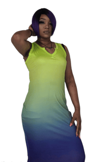 Image 2 of  Summer vneck blue/limegreen dress