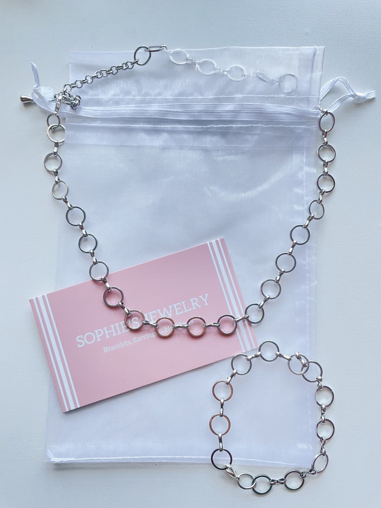 Image of silver circle chain necklace and bracelet