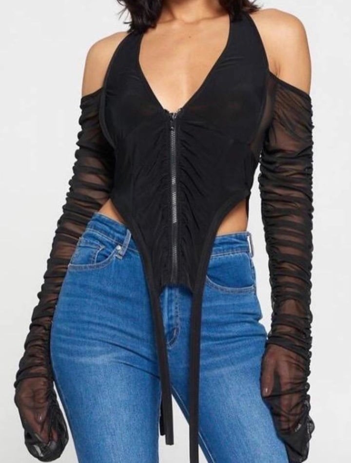 Lori Mesh Sleeve Halter Top Image 5