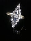 ART DECO 18CT PLATINUM NATURAL SAPPHIRE & OLD CUT DIAMOND MARQUIS RING