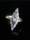 ART DECO 18CT PLATINUM NATURAL SAPPHIRE & OLD CUT DIAMOND MARQUIS RING