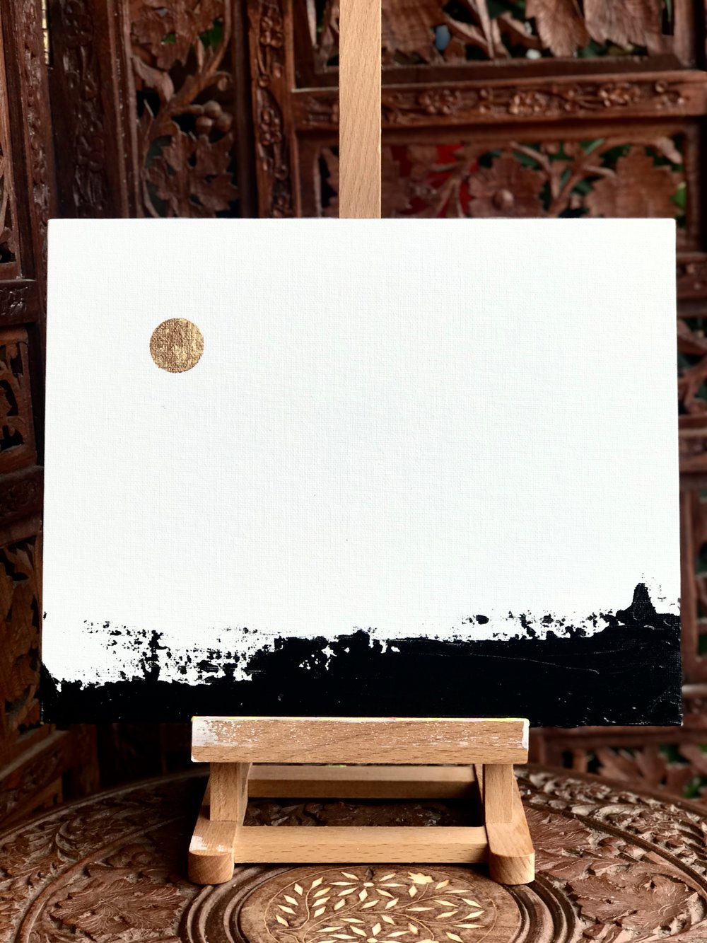 Image of I promised to show what I think about minimalism - acrylic on canvas board 24x30cm with gold