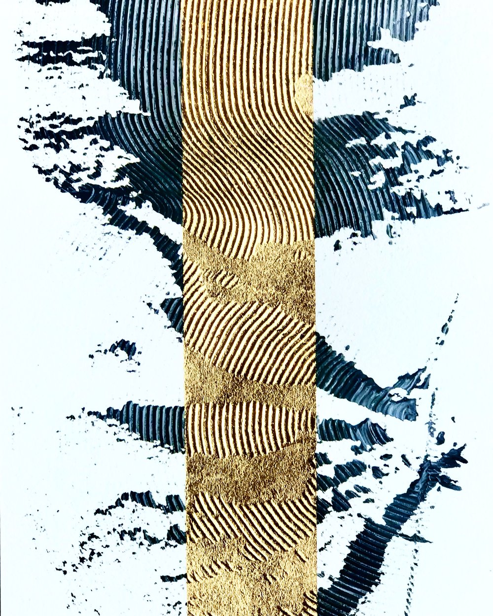 Image of Grey, gold, texture - 10,4x14,7 cm acrylic and 23 carat gold on cotton paper