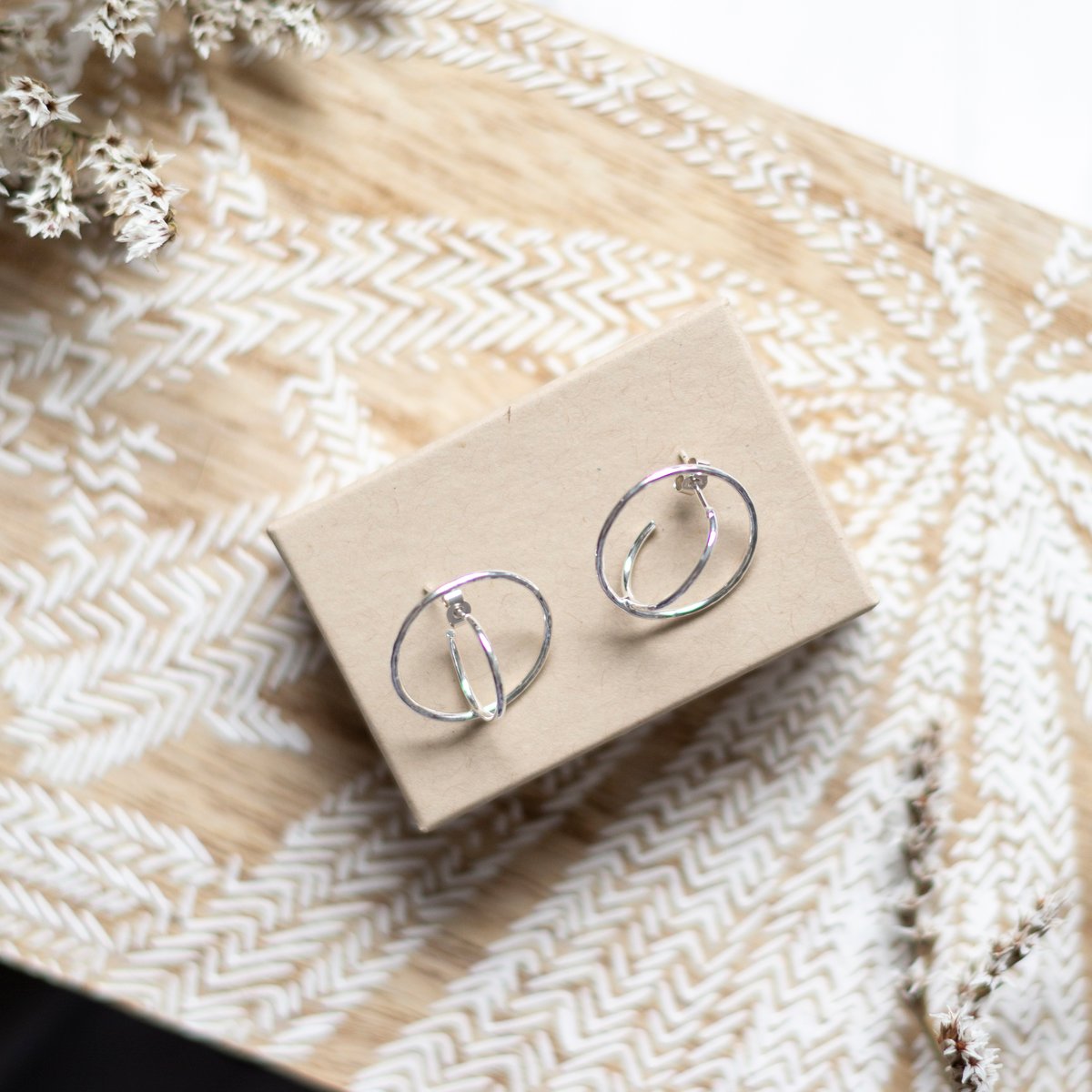 Image of Double hoop recycled sterling silver earrings