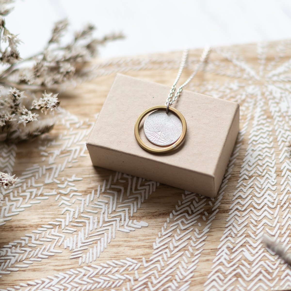 Image of Recycled silver disc and brass ring necklace