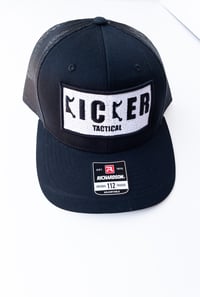 White with black Trucker Snap Back Curved bill Kicker Hat