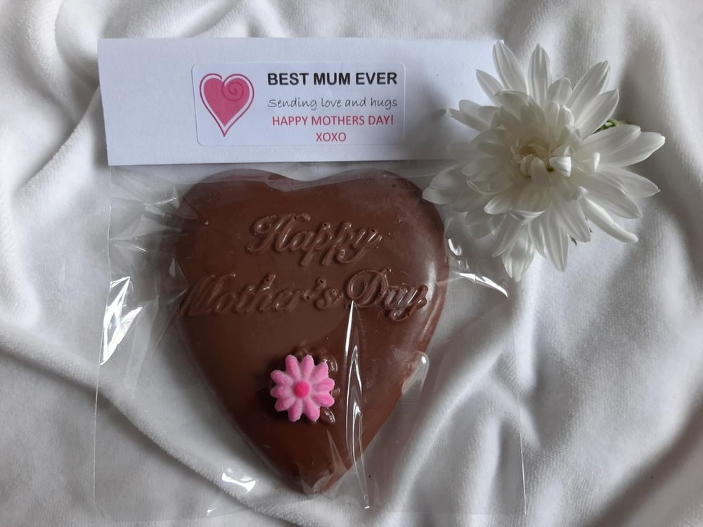Image of Large solid chocolate heart. Happy mothers day>