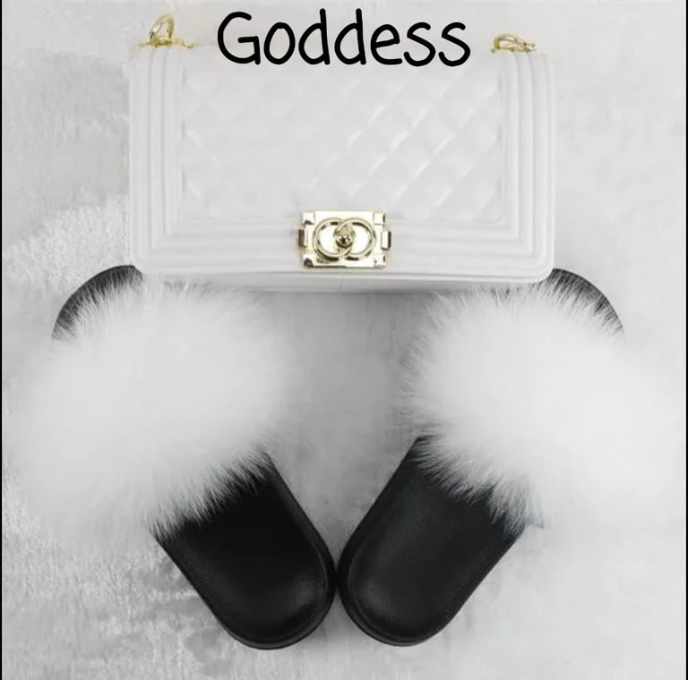 Fur Slides & Purse Set