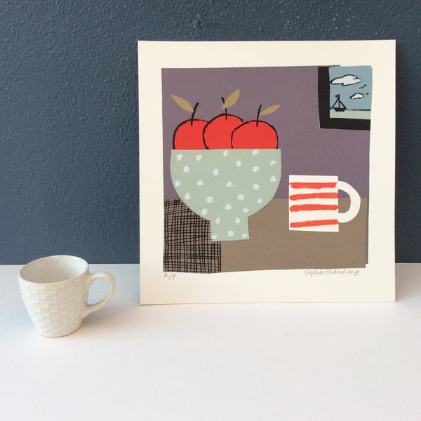 Image of Red Apples and Cup silk screen print