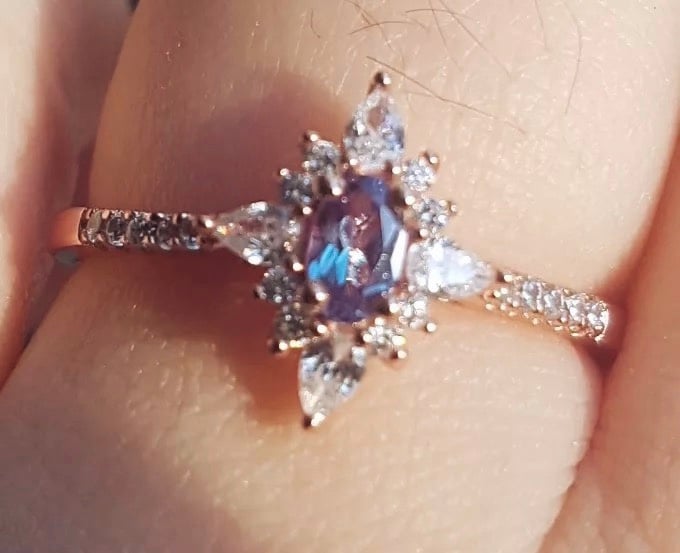 14k Rose Gold Custom Alexandrite Blue And Purple Sapphire And Diamond Halo  Engagement Ring #103443 - Seattle Bellevue | Joseph Jewelry